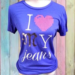 Blue Miss Me “I ❤️ My Jeans” Graphic Tee Top NWT